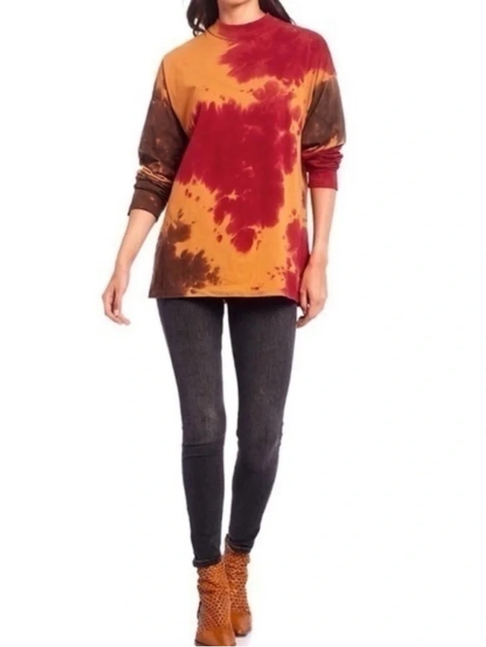 Free People French Roast Be Free Tie Dye Long Sleeve Shirt Oversized XS